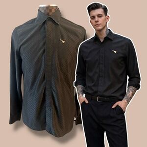 Hard Rock Cafe Mens Shirt Medium Black Label Guitar Long Sleeve Button Up Gray